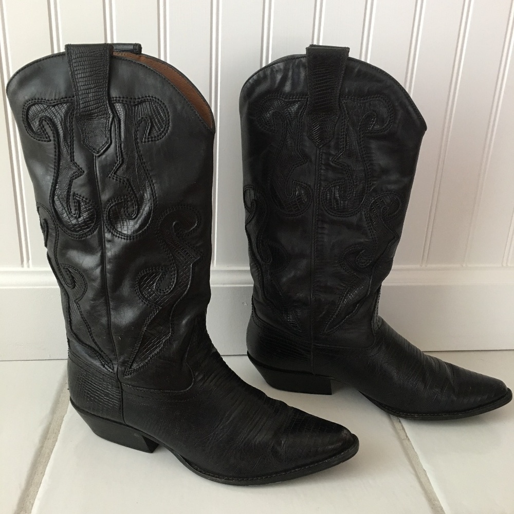 Vintage Nine West Black Leather Cowboy Boots